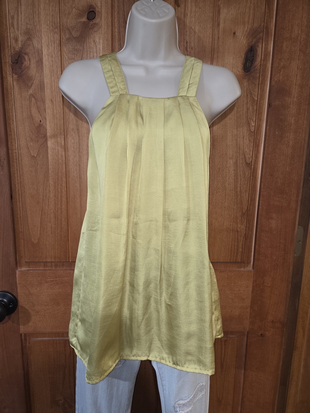 Violet‎ & Claire Chartreuse Green Satin Pleated Camisole